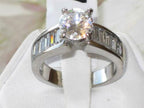 Jewellery Kingdom Ladies Solitaire Baguettes Stainless Steel Cubic Zirconia Silver Ring - Jewelry Rings - British D'sire