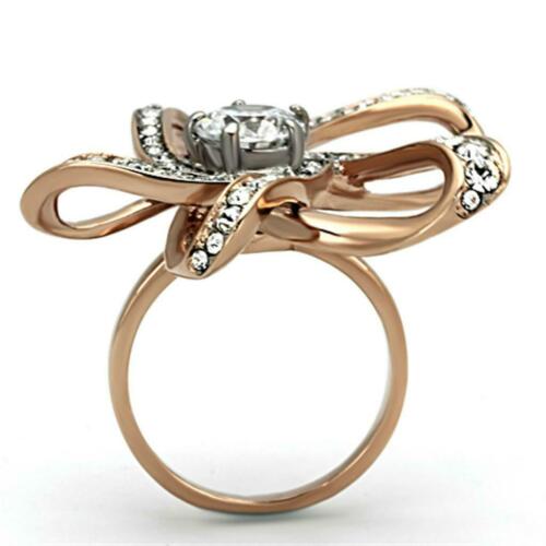 Jewellery Kingdom Ladies Solitaire Cocktail Cubic Zirconia Steel Flower Unique Sparkling Ring (Rose Gold) - Jewelry Rings - British D'sire Main image