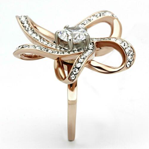Jewellery Kingdom Ladies Solitaire Cocktail Cubic Zirconia Steel Flower Unique Sparkling Ring (Rose Gold) - Jewelry Rings - British D'sire