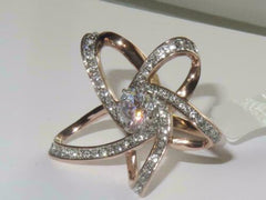 Jewellery Kingdom Ladies Solitaire Cocktail Cubic Zirconia Steel Flower Unique Sparkling Ring (Rose Gold) - Jewelry Rings - British D'sire