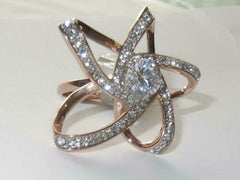 Jewellery Kingdom Ladies Solitaire Cocktail Cubic Zirconia Steel Flower Unique Sparkling Ring (Rose Gold) - Jewelry Rings - British D'sire
