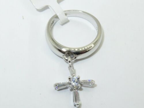 Jewellery Kingdom Ladies Solitaire Cross Charm Dangling Ring (Silver) - Rings - British D'sire