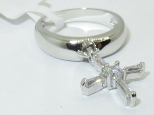 Jewellery Kingdom Ladies Solitaire Cross Charm Dangling Ring (Silver) - Rings - British D'sire