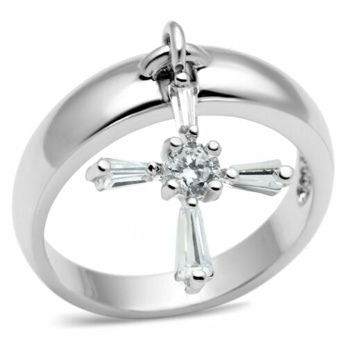 Jewellery Kingdom Ladies Solitaire Cross Charm Dangling Ring (Silver) - Rings - British D'sire