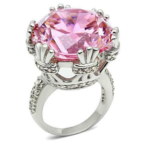 Jewellery Kingdom Ladies Solitaire Crown Setting Cubic Zirconia Sterling Silver 18 Carat Ring (Pink) - Jewelry Rings - British D'sire