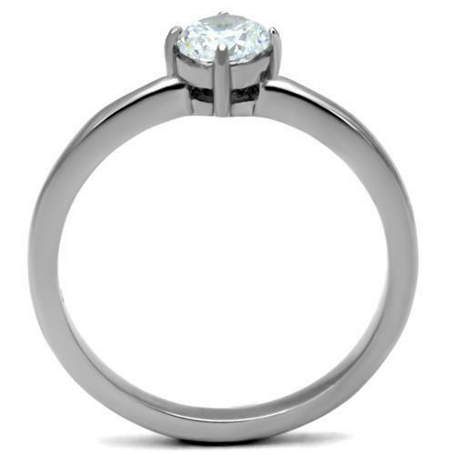 Jewellery Kingdom Ladies Solitaire Cubic Zirconia 1 Carat Engagement Stainless Steel Elegant Ring (Silver) - Engagement Rings - British D'sire