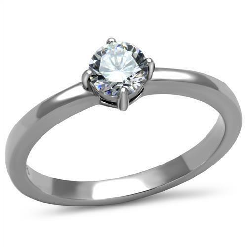 Jewellery Kingdom Ladies Solitaire Cubic Zirconia 1 Carat Engagement Stainless Steel Elegant Ring (Silver) - Engagement Rings - British D'sire Main image