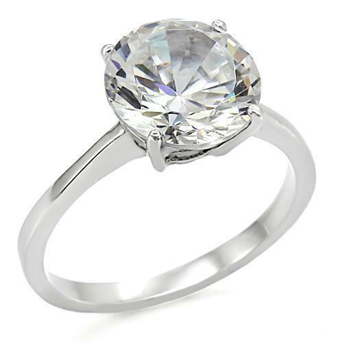 Jewellery Kingdom Ladies Solitaire Cubic Zirconia 4 Carat Stainless Steel Engagement Sparkling Ring (Silver) - Jewelry Rings - British D'sire Main image