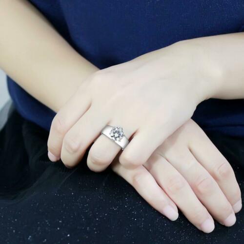 Jewellery Kingdom Ladies Solitaire Cubic Zirconia 4CT Stainless Steel Engagement Wide Band Ring (Silver) - Engagement Rings - British D'sire