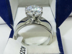 Jewellery Kingdom Ladies Solitaire Cubic Zirconia 4CT Stainless Steel Engagement Wide Band Ring (Silver) - Engagement Rings - British D'sire