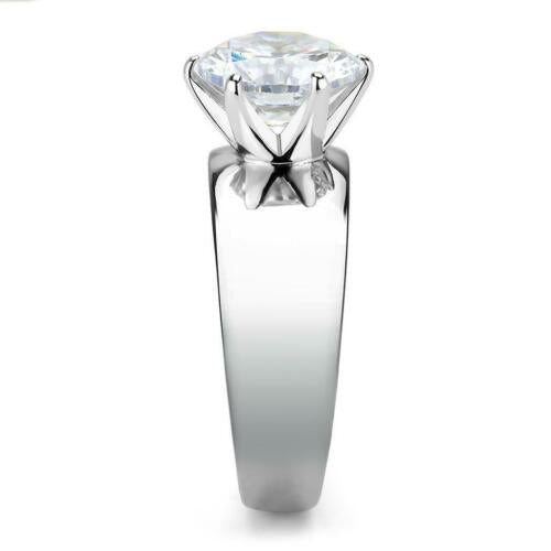 Jewellery Kingdom Ladies Solitaire Cubic Zirconia 4CT Stainless Steel Engagement Wide Band Ring (Silver) - Engagement Rings - British D'sire