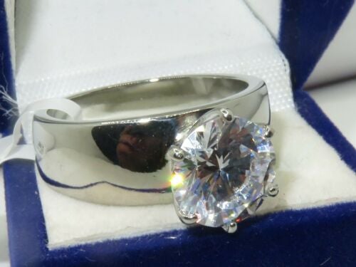 Jewellery Kingdom Ladies Solitaire Cubic Zirconia 4CT Stainless Steel Engagement Wide Band Ring Secondary image