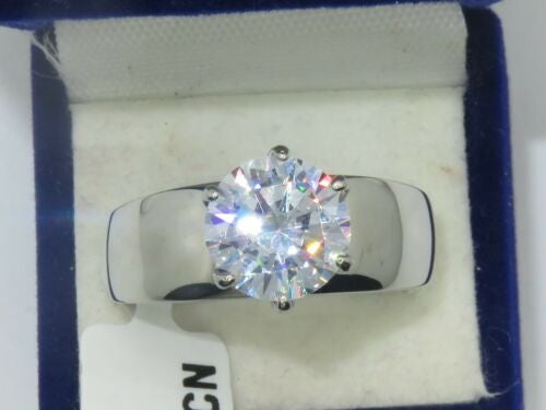 Jewellery Kingdom Ladies Solitaire Cubic Zirconia 4CT Stainless Steel Engagement Wide Band Ring (Silver) - Engagement Rings - British D'sire