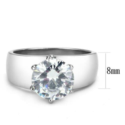 Jewellery Kingdom Ladies Solitaire Cubic Zirconia 4CT Stainless Steel Engagement Wide Band Ring (Silver) - Engagement Rings - British D'sire