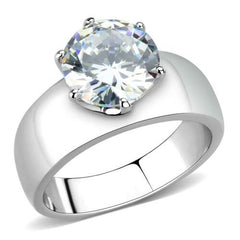 Jewellery Kingdom Ladies Solitaire Cubic Zirconia 4CT Stainless Steel Engagement Wide Band Ring (Silver) - Engagement Rings - British D'sire