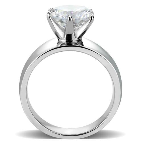 Jewellery Kingdom Ladies Solitaire Cubic Zirconia 4CT Stainless Steel Engagement Wide Band Ring (Silver) - Engagement Rings - British D'sire