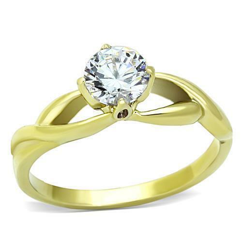 Jewellery Kingdom Ladies Solitaire Cubic Zirconia Engagement Steel 18kt All Size Ring (Gold) - Jewelry Rings - British D'sire Main image