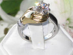 Jewellery Kingdom Ladies Solitaire Cubic Zirconia Two Tone Stainless Steel Gold Ring - Jewelry Rings - British D'sire