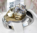 Jewellery Kingdom Ladies Solitaire Cubic Zirconia Two Tone Stainless Steel Gold Ring - Jewelry Rings - British D'sire