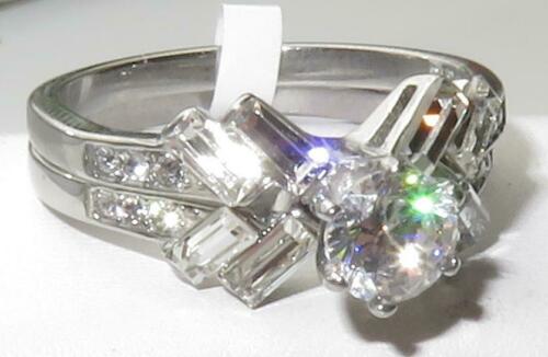 Jewellery Kingdom Ladies Solitaire Emerald Cuts 2 Carat Wedding Engagement Band 2pcs Ring Set - Jewelry Rings - British D'sire
