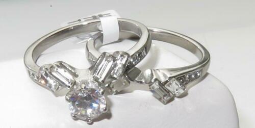 Jewellery Kingdom Ladies Solitaire Emerald Cuts 2 Carat Wedding Engagement Band 2pcs Ring Set - Jewelry Rings - British D'sire