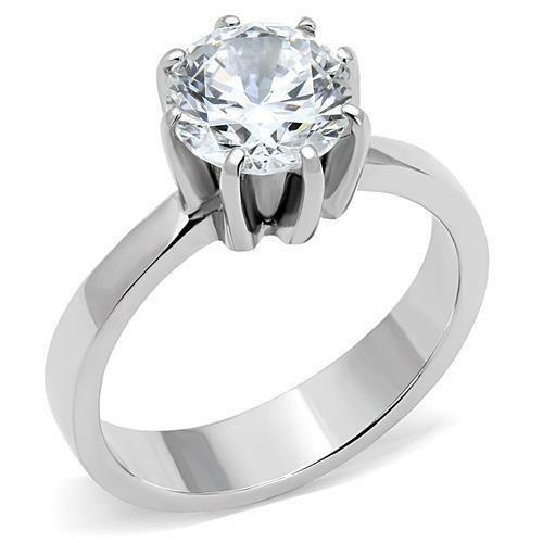 Jewellery Kingdom Ladies Solitaire Engagement 8mm Simulated Diamond Stainless Steel Ring - Jewelry Rings - British D'sire Main image