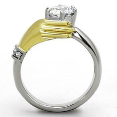 Jewellery Kingdom Ladies Solitaire Engagement Cubic Zirconia Stainless Steel Hand Gold 18kt Ring (Silver) - Jewelry Rings - British D'sire
