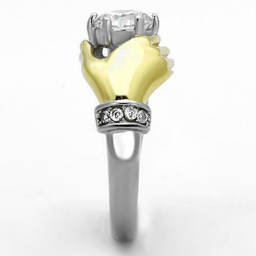 Jewellery Kingdom Ladies Solitaire Engagement Cubic Zirconia Stainless Steel Hand Gold 18kt Ring (Silver) - Jewelry Rings - British D'sire