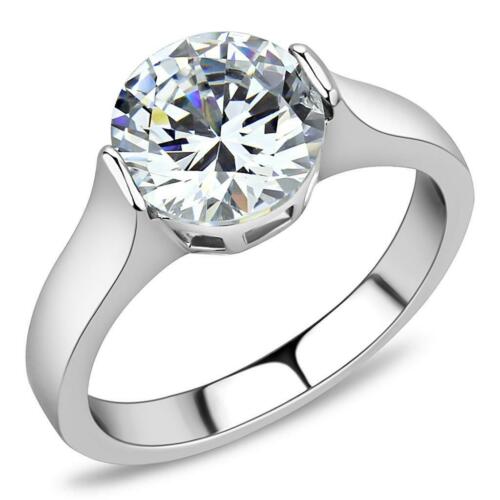 Jewellery Kingdom Ladies Solitaire Engagement Simulated Diamonds 3 Ct Stainless Steel Ring (Silver) - Jewelry Rings - British D'sire Main image