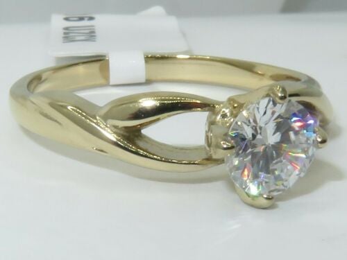 Jewellery Kingdom Ladies Solitaire Gold Cubic Zirconia 130CT Elegant Twisted Engagement Ring (Clear) - Engagement Rings - British D'sire Main image