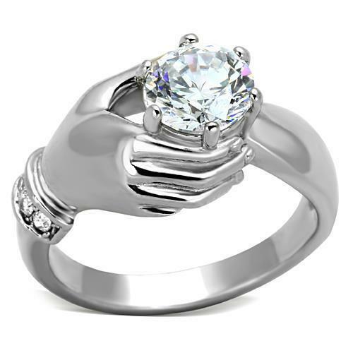 Jewellery Kingdom Ladies Solitaire Hand Of Courage Stainless Steel 3k Ring (Silver) - Jewelry Rings - British D'sire