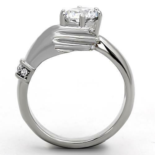 Jewellery Kingdom Ladies Solitaire Hand Of Courage Stainless Steel 3k Ring (Silver) - Jewelry Rings - British D'sire