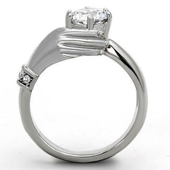 Jewellery Kingdom Ladies Solitaire Hand Of Courage Stainless Steel 3k Ring (Silver) - Jewelry Rings - British D'sire