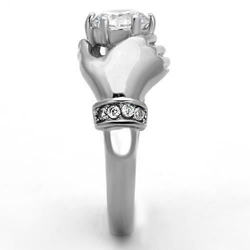 Jewellery Kingdom Ladies Solitaire Hand Of Courage Stainless Steel 3k Ring (Silver) - Jewelry Rings - British D'sire