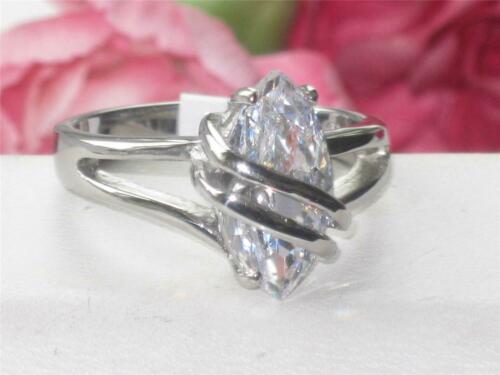 Jewellery Kingdom Ladies Solitaire Marquise Cz Stainless Steel 2.5k Ring (Silver) - Rings - British D'sire
