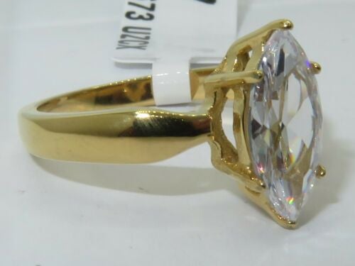 Jewellery Kingdom Ladies Solitaire Marquise Simulated Diamonds 2K Steel Ring (Gold) Secondary image