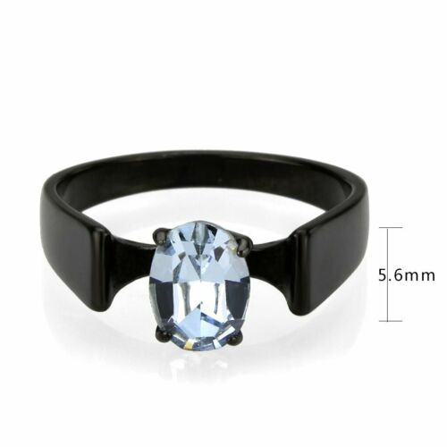 Jewellery Kingdom Ladies Solitaire Oval Aquamarine Stainless Steel Ring (Black) - Jewelry Rings - British D'sire