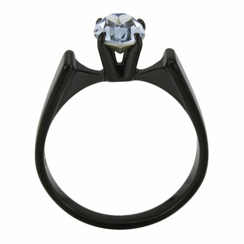 Jewellery Kingdom Ladies Solitaire Oval Aquamarine Stainless Steel Ring (Black) - Jewelry Rings - British D'sire
