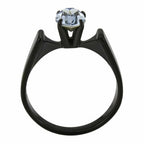 Jewellery Kingdom Ladies Solitaire Oval Aquamarine Stainless Steel Ring (Black) - Jewelry Rings - British D'sire