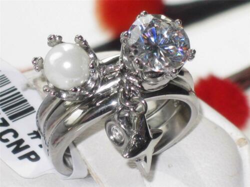 Jewellery Kingdom Ladies Solitaire Pearl Set Charm Cz Stainless Steel Engagement Bands Ring - Jewelry Rings - British D'sire Main image