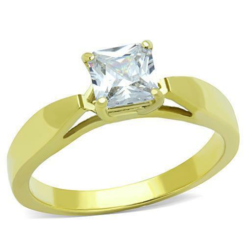 Jewellery Kingdom Ladies Solitaire Princess Cut 2 Carat 18kt Steel Clear Engagement Gold Ring - Jewelry Rings - British D'sire Main image