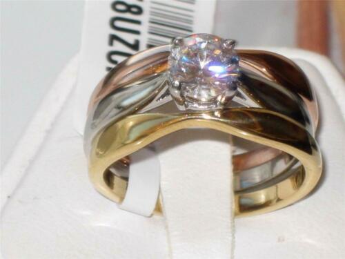 Jewellery Kingdom Ladies Solitaire Rose Gold 1 Carat Stainless Steel Ring Set (Yellow Gold) - Jewelry Rings - British D'sire