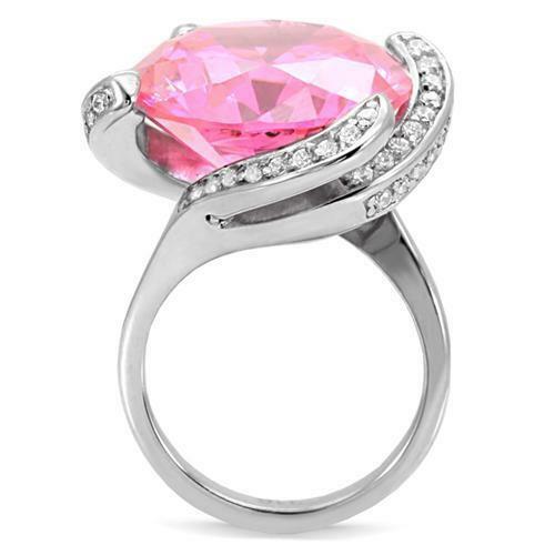 Jewellery Kingdom Ladies Solitaire Sapphire Stainless Steel Cocktail Silver Ring (Pink) - Jewelry Rings - British D'sire