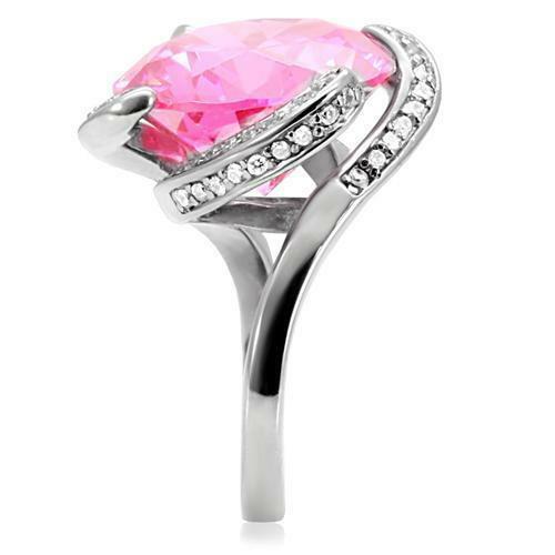 Jewellery Kingdom Ladies Solitaire Sapphire Stainless Steel Cocktail Silver Ring (Pink) - Jewelry Rings - British D'sire