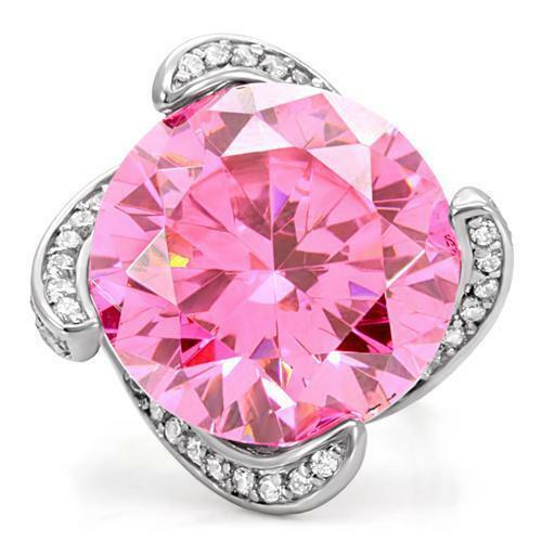 Jewellery Kingdom Ladies Solitaire Sapphire Stainless Steel Cocktail Silver Ring (Pink) - Jewelry Rings - British D'sire