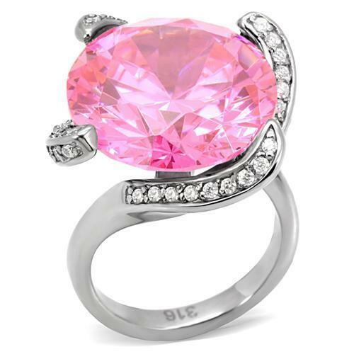 Jewellery Kingdom Ladies Solitaire Sapphire Stainless Steel Cocktail Silver Ring (Pink) - Jewelry Rings - British D'sire