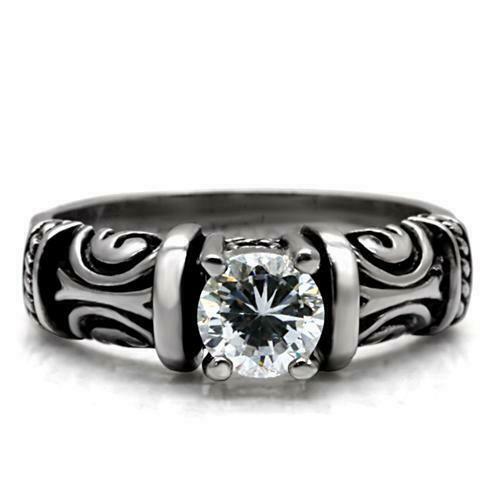 Jewellery Kingdom Ladies Solitaire Scroll Stamped Stainless Steel 1.50K Ring (Silver) Secondary image