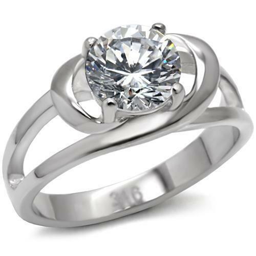 Jewellery Kingdom Ladies Solitaire Simulated Diamond Raised Swirl 2 Carat Ring (Silver) - Jewelry Rings - British D'sire Main image