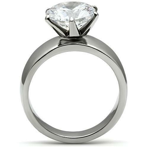 Jewellery Kingdom Ladies Solitaire Simulated Diamond Stainless Steel 64 Carat Ring (Silver) - Jewelry Rings - British D'sire