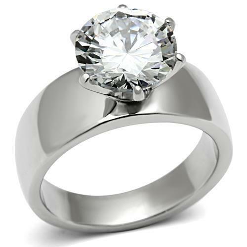 Jewellery Kingdom Ladies Solitaire Simulated Diamond Stainless Steel 64 Carat Ring (Silver) - Jewelry Rings - British D'sire Main image